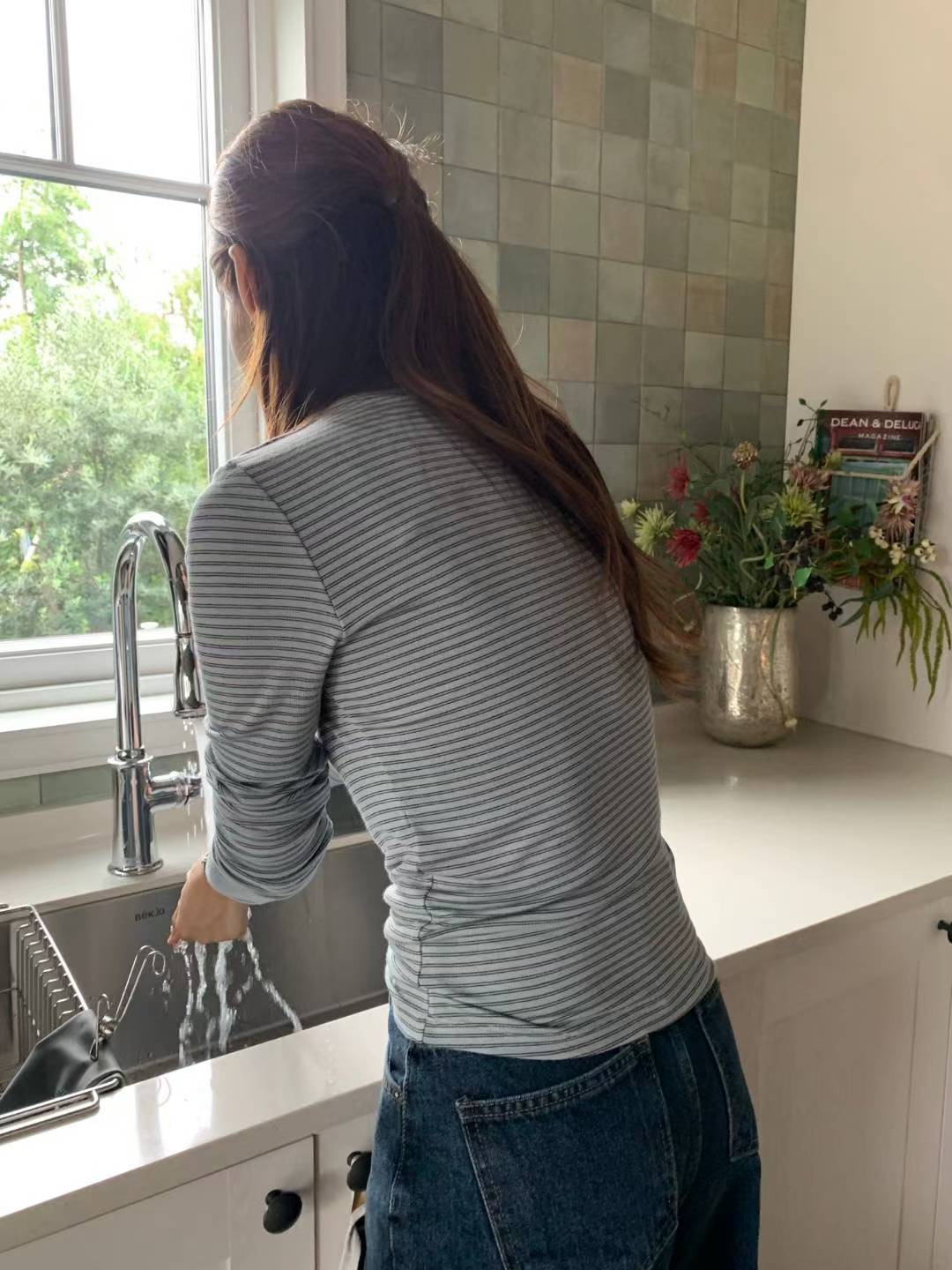 POMELO韓國代購㊣女士新品真品人氣職業推薦26春夏長袖T恤條紋POMELO長袖T恤