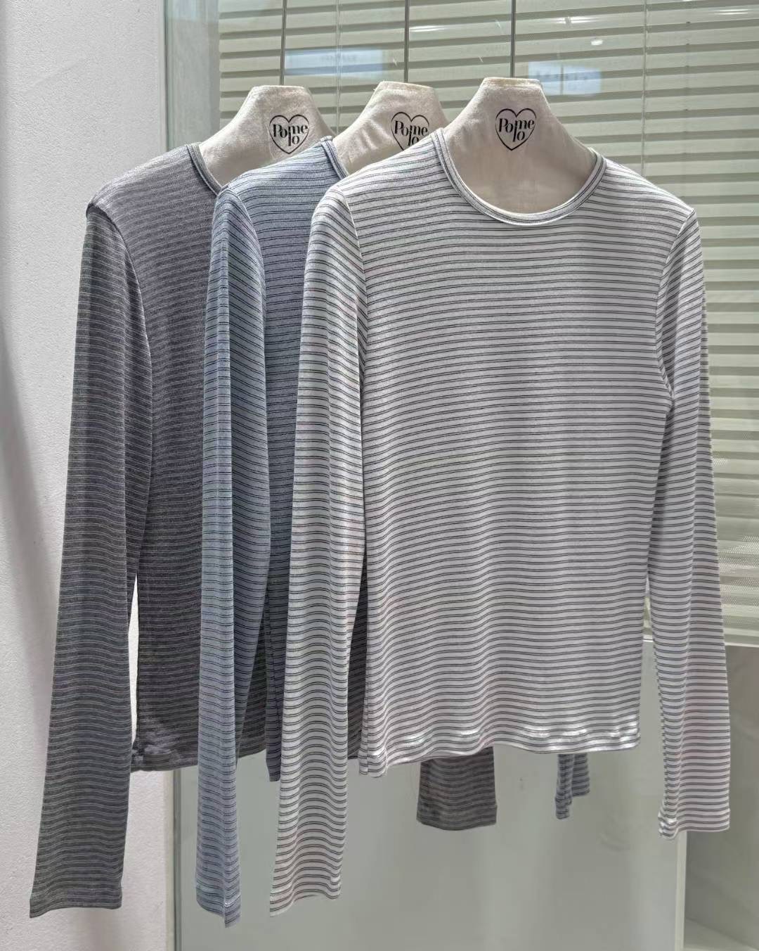 POMELO韓國代購㊣女士新品真品人氣職業推薦26春夏長袖T恤條紋POMELO長袖T恤圖色2左二色