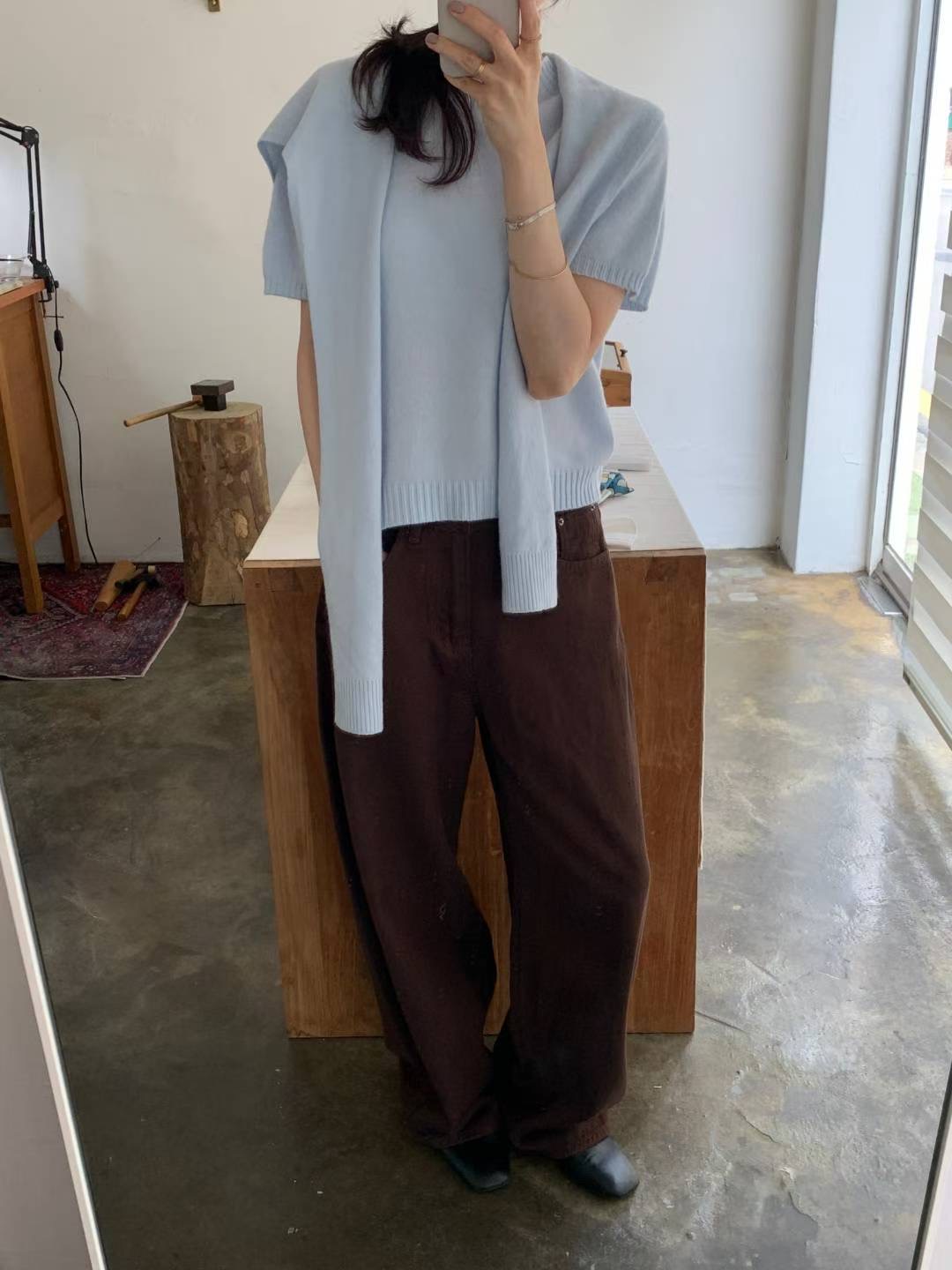 POMELO韓國代購㊣女士新款推薦人氣熱賣職業休閑牛仔褲磨毛棉POMELO牛仔褲