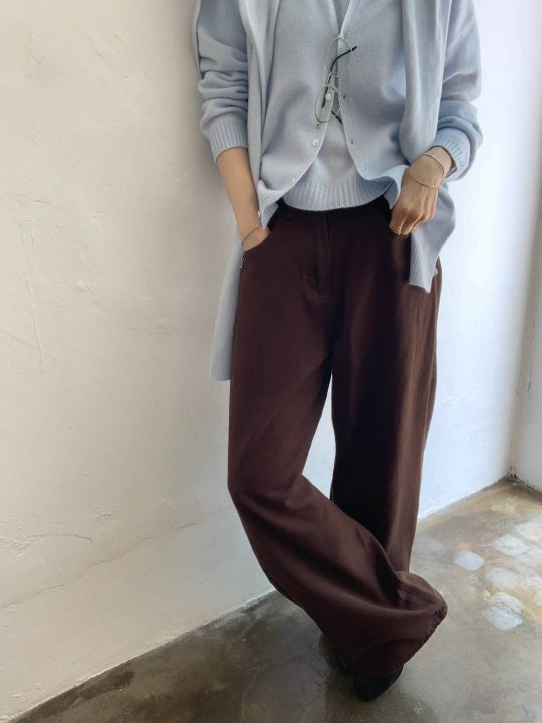 POMELO韓國代購㊣女士新款推薦人氣熱賣職業休閑牛仔褲磨毛棉POMELO牛仔褲圖色1