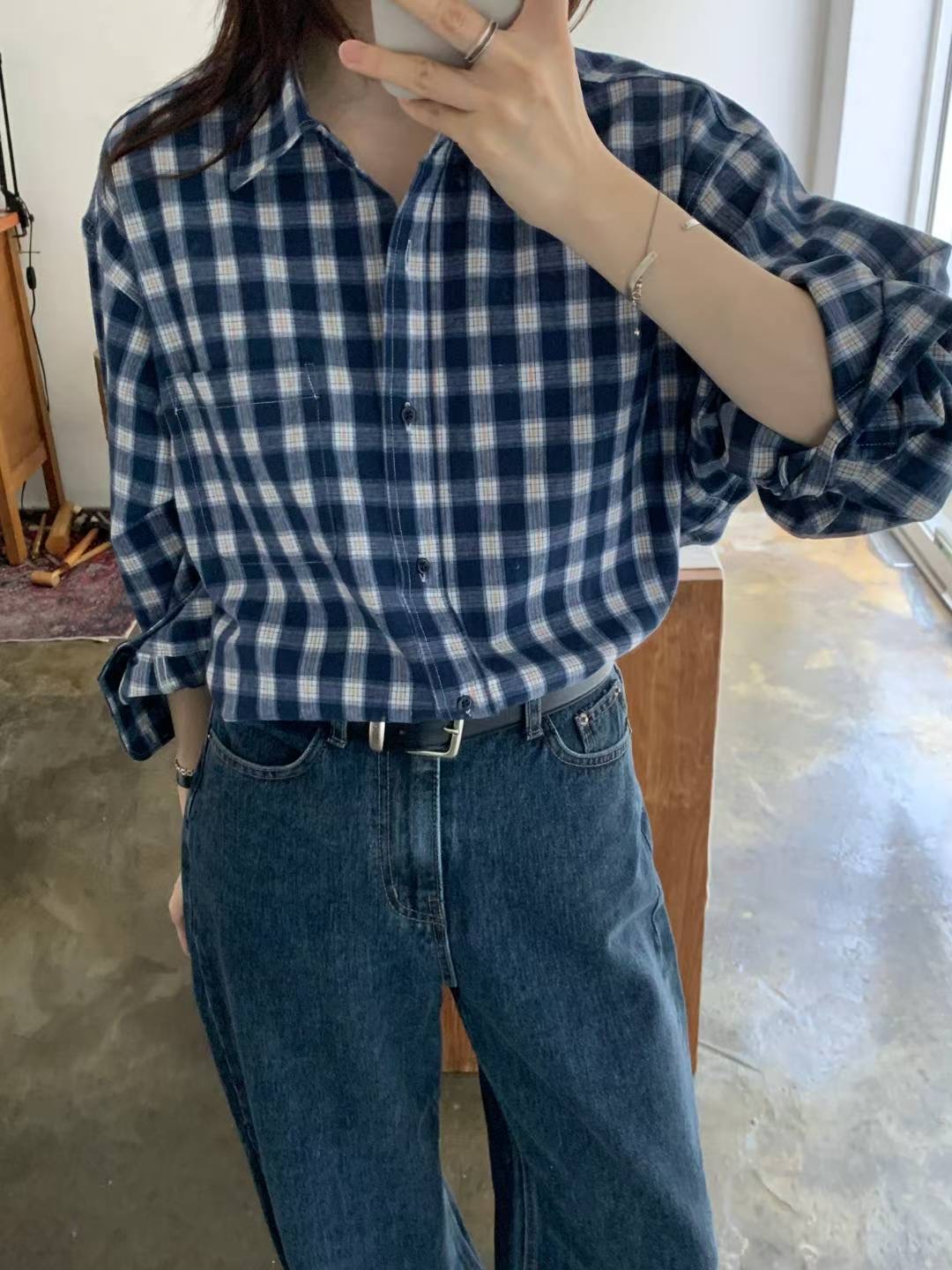 POMELO韓國直郵㊣女裝新款職業推薦真品人氣襯衫蕾絲衫格子POMELO襯衫/蕾絲衫