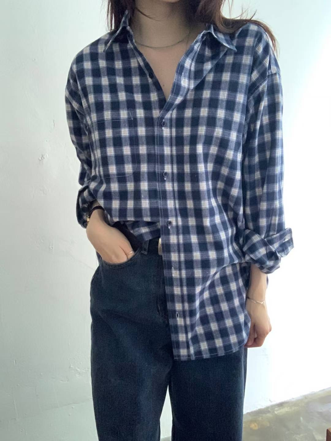 POMELO韓國直郵㊣女裝新款職業推薦真品人氣襯衫蕾絲衫格子POMELO襯衫/蕾絲衫圖色1