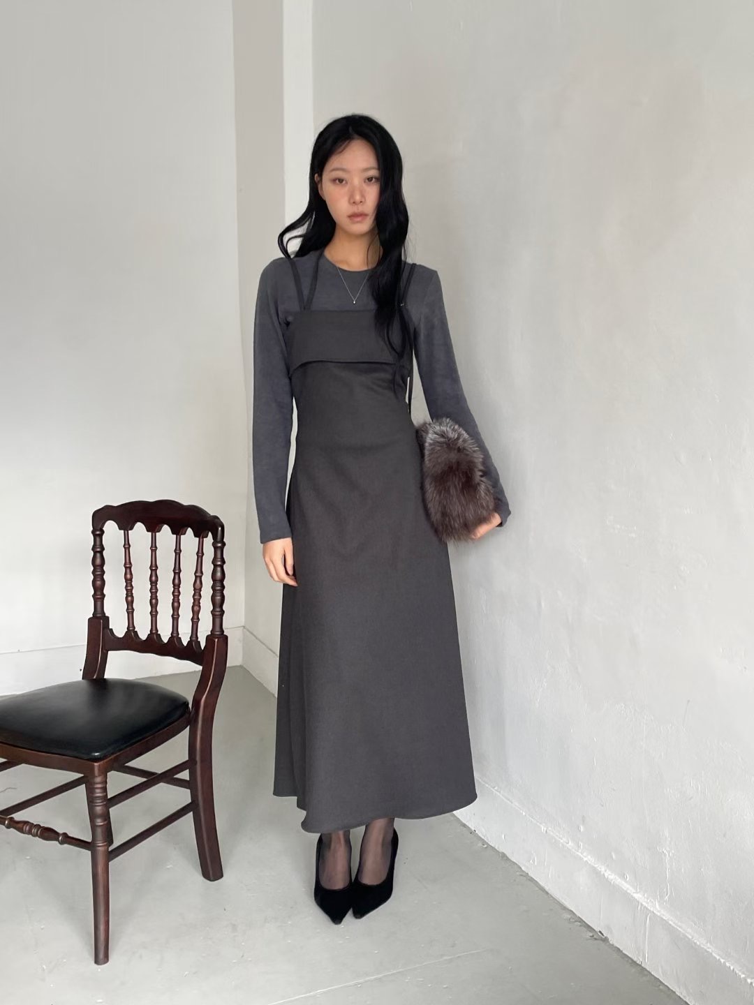 AWESOME-ot韓國直郵㊣女裝新款休閑職業真品連衣裙不含內搭AWESOME-ot連衣裙圖色1