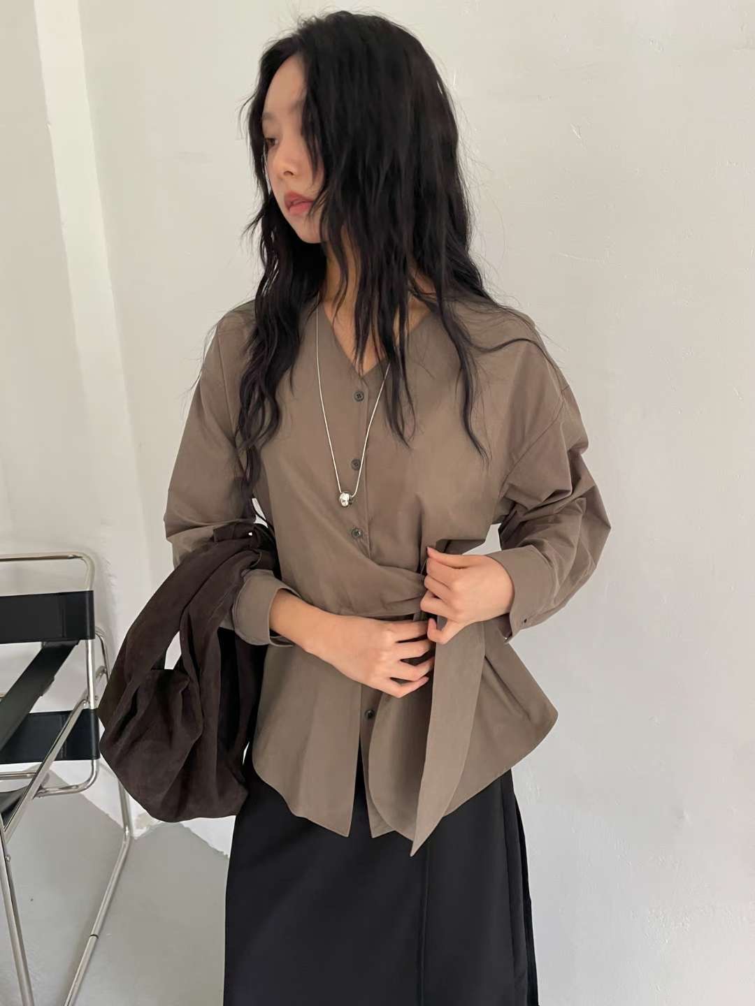 AWESOME-ot韓國代購㊣女裝新品26春夏休閑熱賣時尚襯衫蕾絲衫AWESOME-ot襯衫/蕾絲衫圖色2