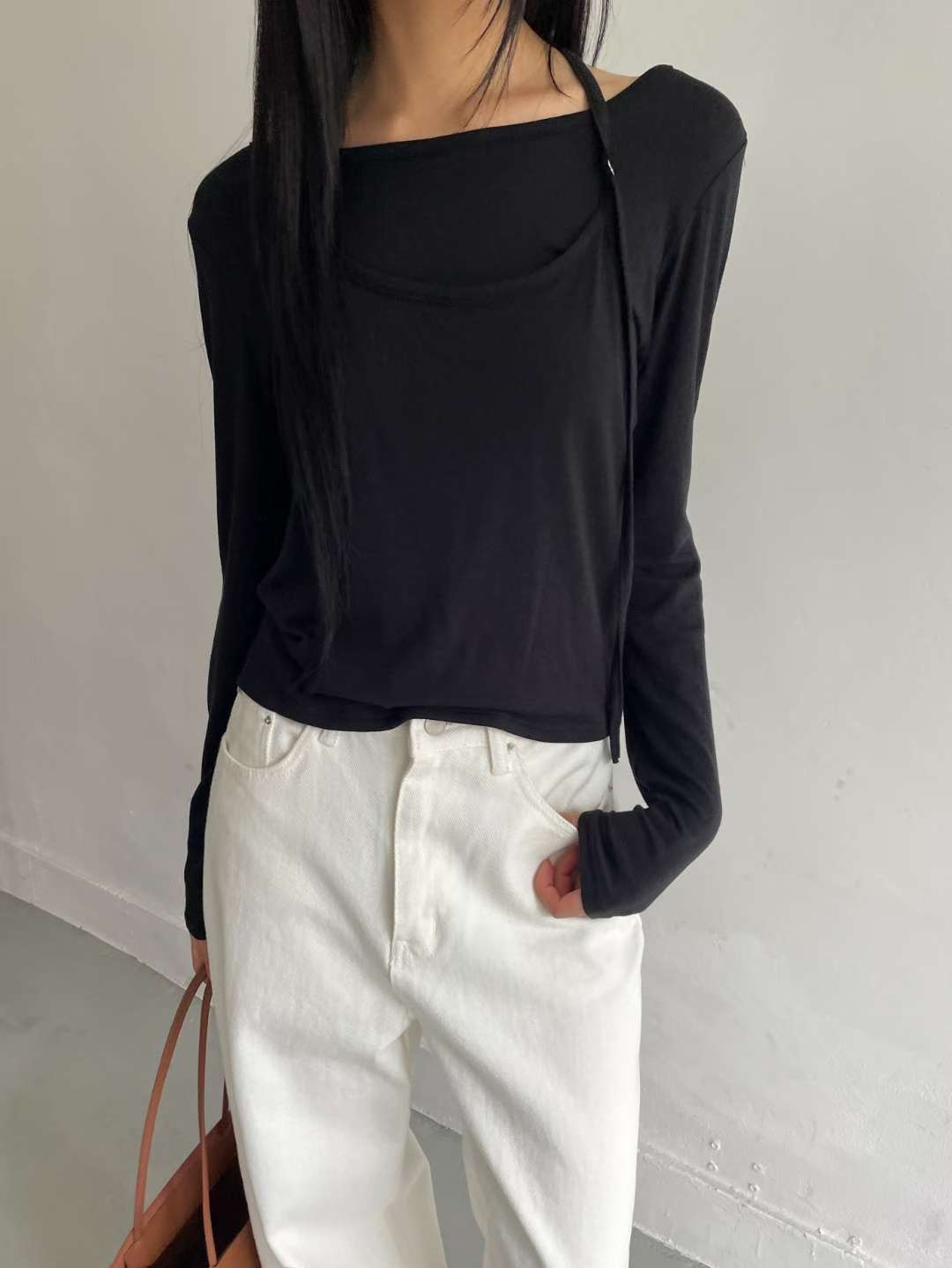 AWESOME-ot東大門直郵㊣女士新品熱賣休閑職業長袖T恤假兩件AWESOME-ot長袖T恤圖色2