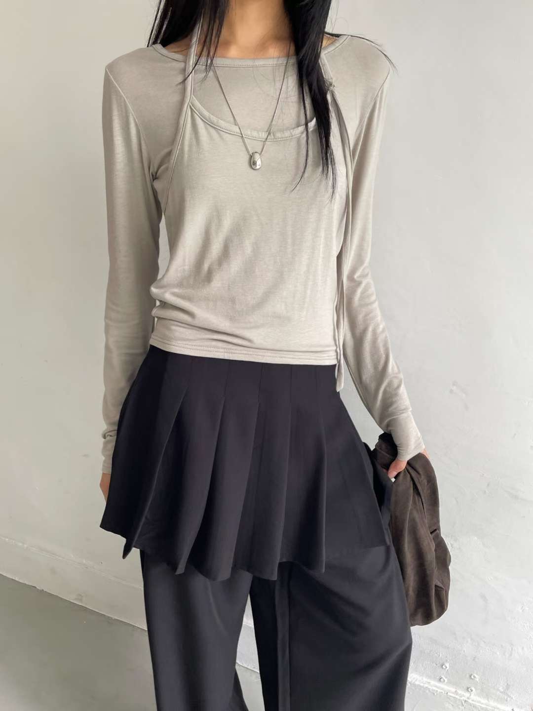 AWESOME-ot東大門直郵㊣女士新品熱賣休閑職業長袖T恤假兩件AWESOME-ot長袖T恤圖色3