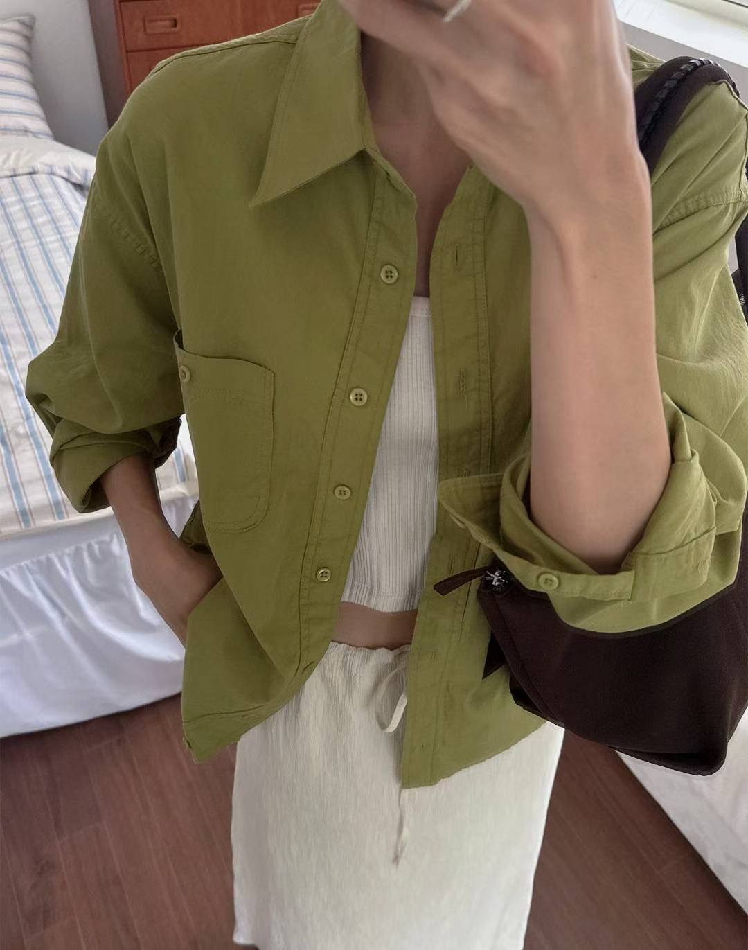 POMELO韓國代購㊣女裝新款職業推薦時尚休閑襯衫蕾絲衫水洗棉POMELO襯衫/蕾絲衫