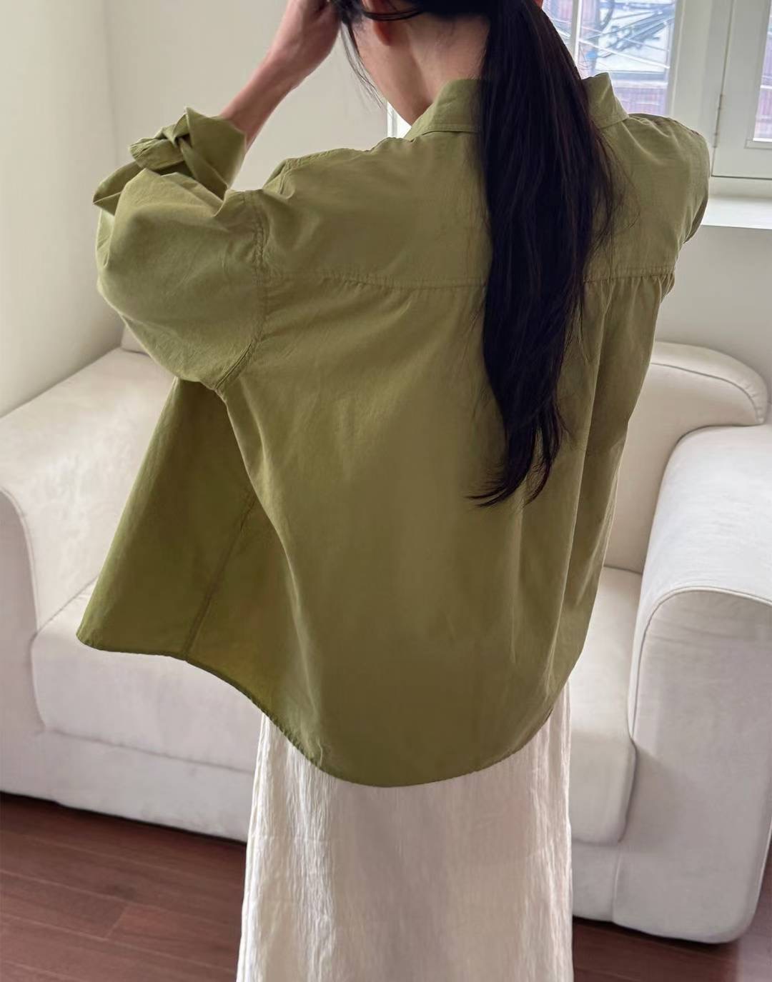 POMELO韓國代購㊣女裝新款職業推薦時尚休閑襯衫蕾絲衫水洗棉POMELO襯衫/蕾絲衫