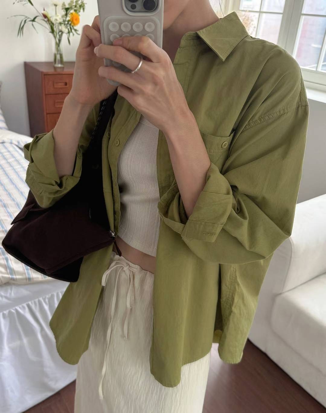 POMELO韓國代購㊣女裝新款職業推薦時尚休閑襯衫蕾絲衫水洗棉POMELO襯衫/蕾絲衫圖色1