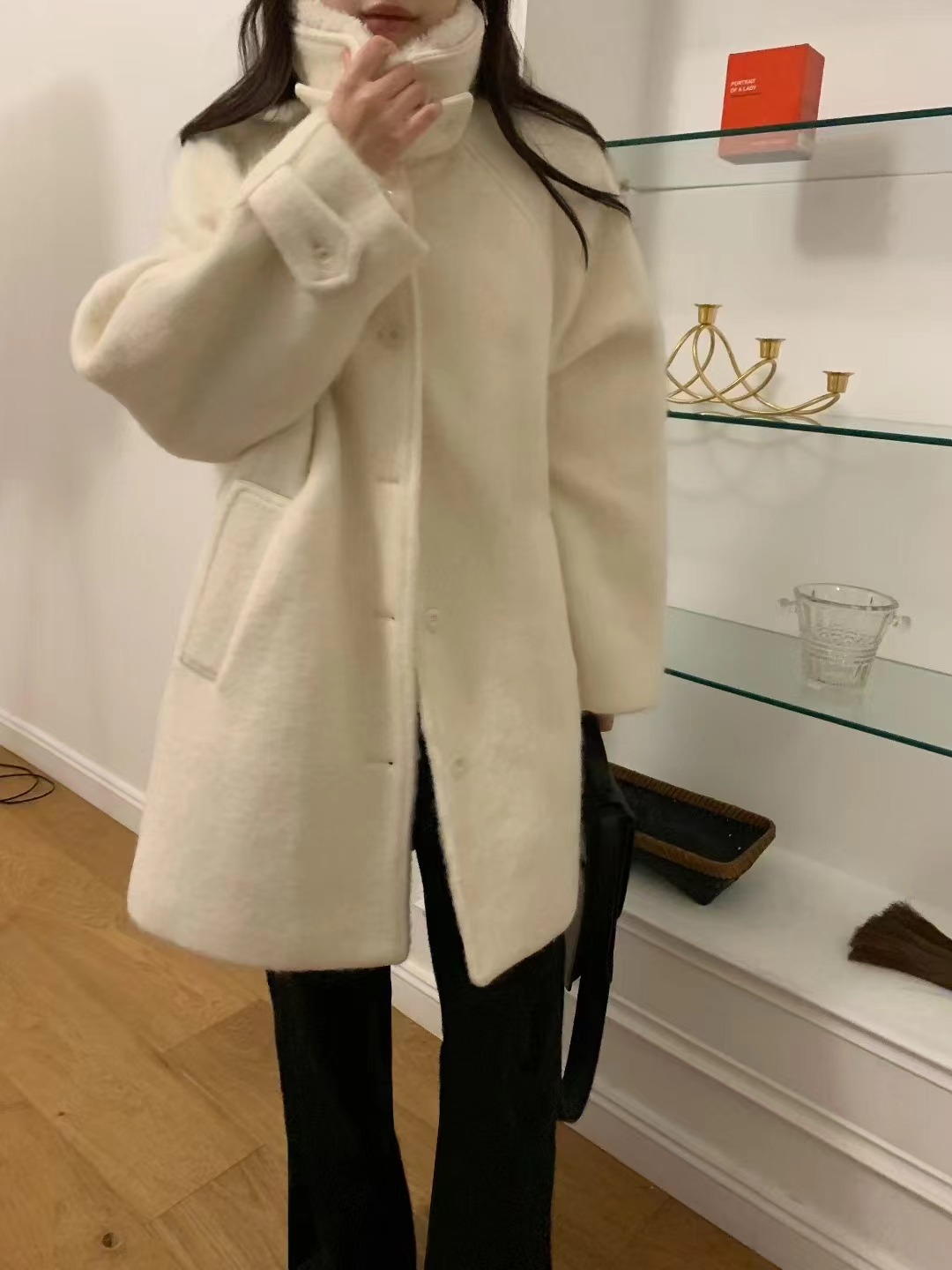 OUIR韓國代購㊣女士新款人氣26春夏職業真品中長款大衣羊毛OUIR中長款大衣圖色1