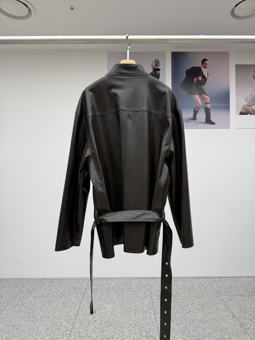 MADE-P韓國代購㊣女士新款休閑26春夏時尚真品人氣皮衣含腰帶MADE-P皮衣