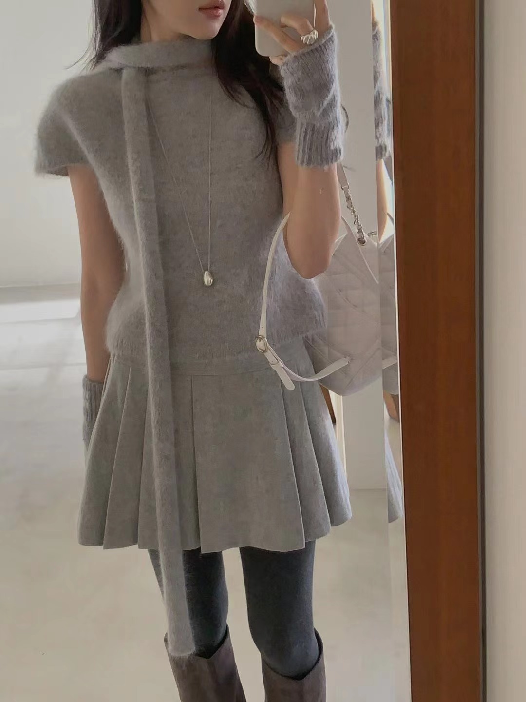 MIELLE-미엘르-OT韓國代購㊣女裝新品人氣針織衫含脖帶套裝MIELLE-미엘르-OT針織衫圖色2