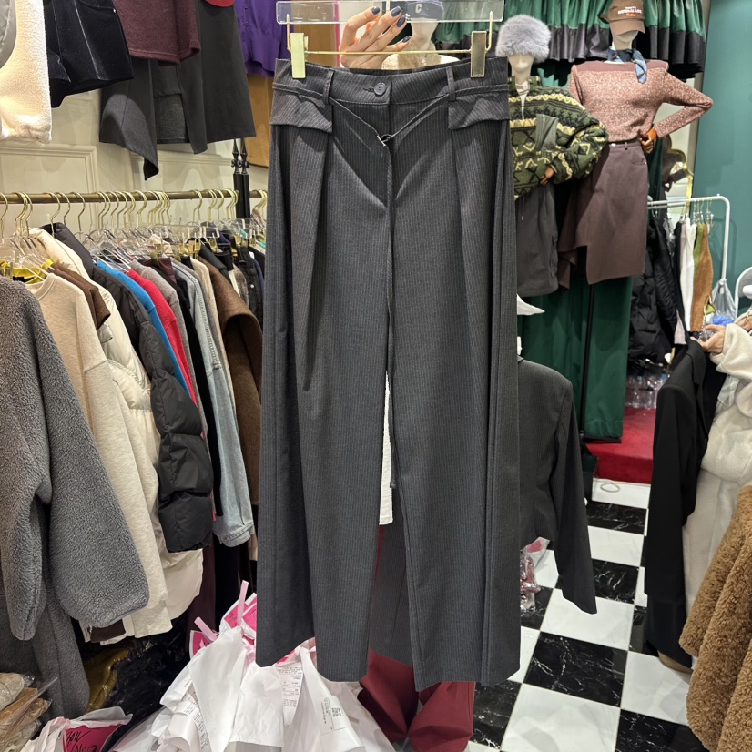 3COLOR韓國直郵㊣女士新品推薦休閑褲含腰帶春款Three color休閑褲圖色1墨色