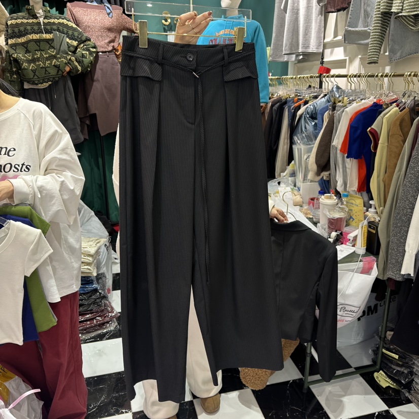 3COLOR韓國直郵㊣女士新品推薦休閑褲含腰帶春款Three color休閑褲圖色2黑色