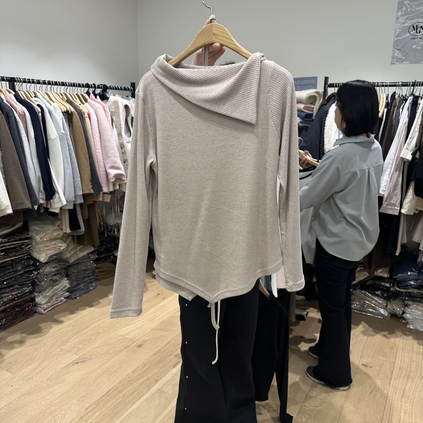 M.G.N㊣東大門實拍女裝新品推薦人氣職業長袖T恤含腰帶春款MAGNET長袖T恤