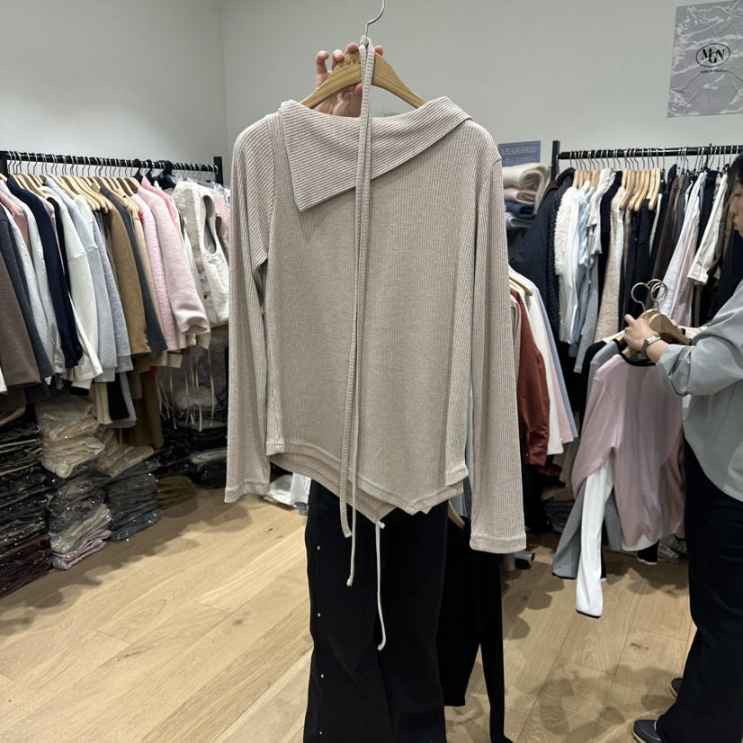 M.G.N㊣東大門實拍女裝新品推薦人氣職業長袖T恤含腰帶春款MAGNET長袖T恤圖色2