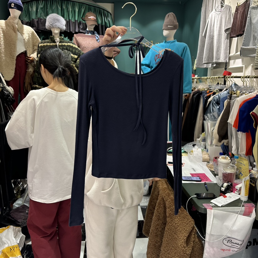 3COLOR韓國代購㊣女裝新款真品長袖T恤春款Three color長袖T恤圖色2深藍色