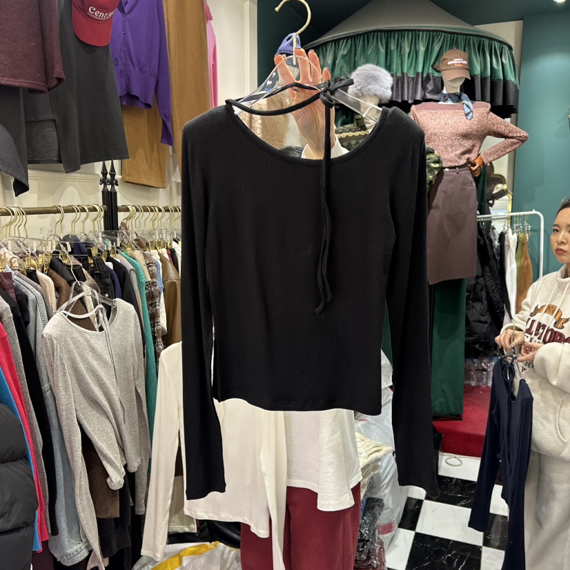 3COLOR韓國代購㊣女裝新款真品長袖T恤春款Three color長袖T恤圖色4黑色