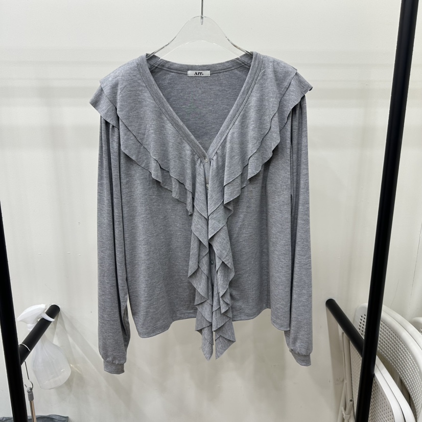 ARR㊣東大門實拍女士新款人氣時尚熱賣長袖T恤荷葉邊春款開衫ARR長袖T恤圖色2