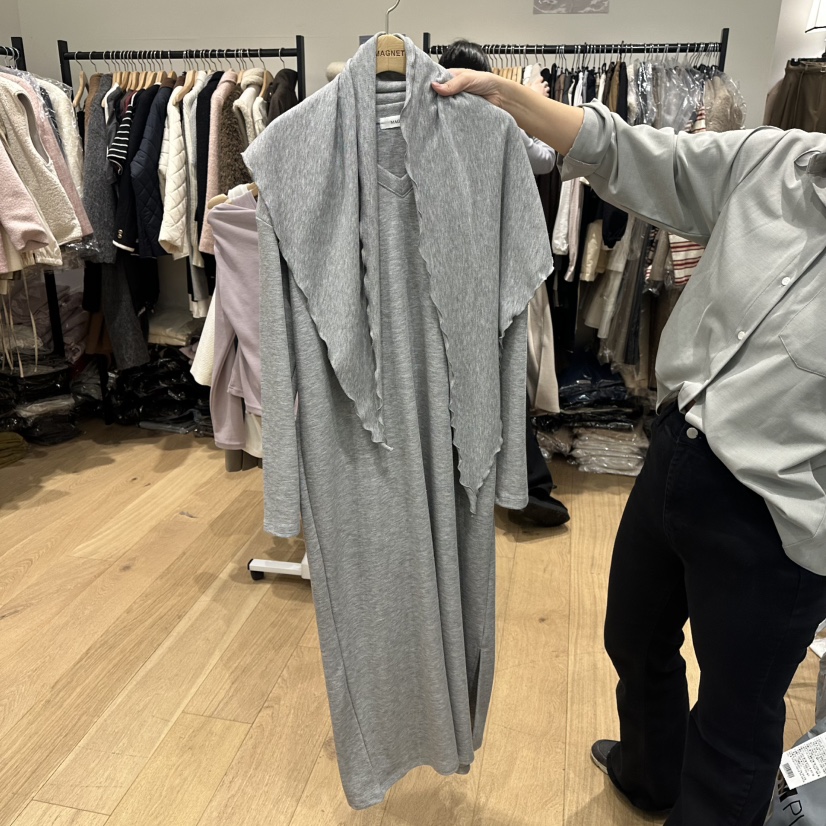 M.G.N韓國代購㊣女裝新款26春夏職業推薦連衣裙含圍巾春款MAGNET連衣裙圖色3