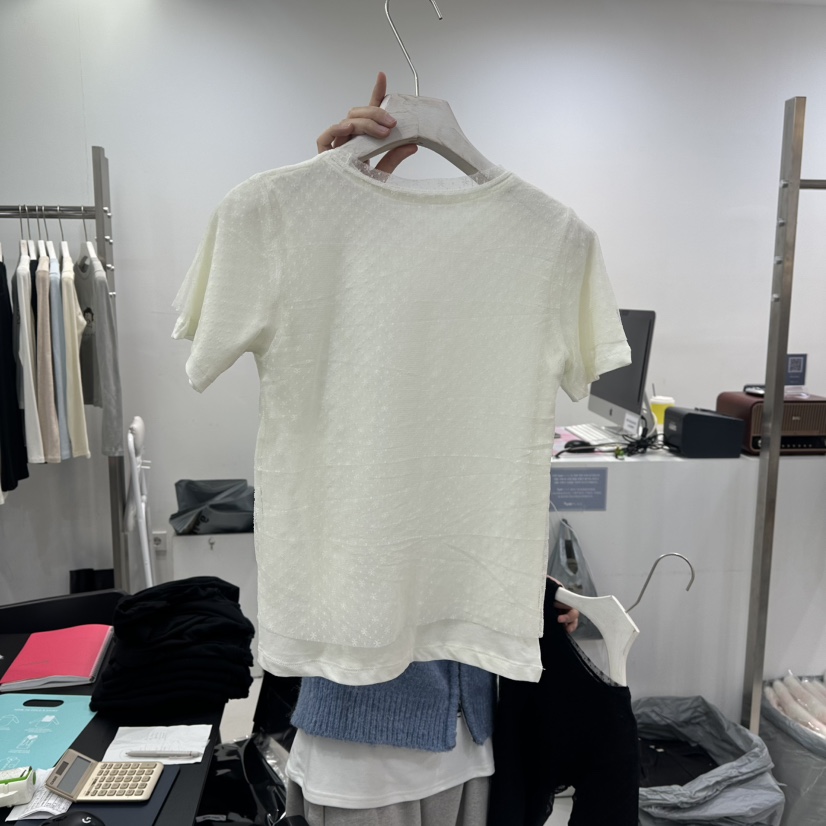 VISUAL SPACE㊣東大門實拍女士新品休閑時尚T恤春款蕾絲雙層VISUAL SPACET恤