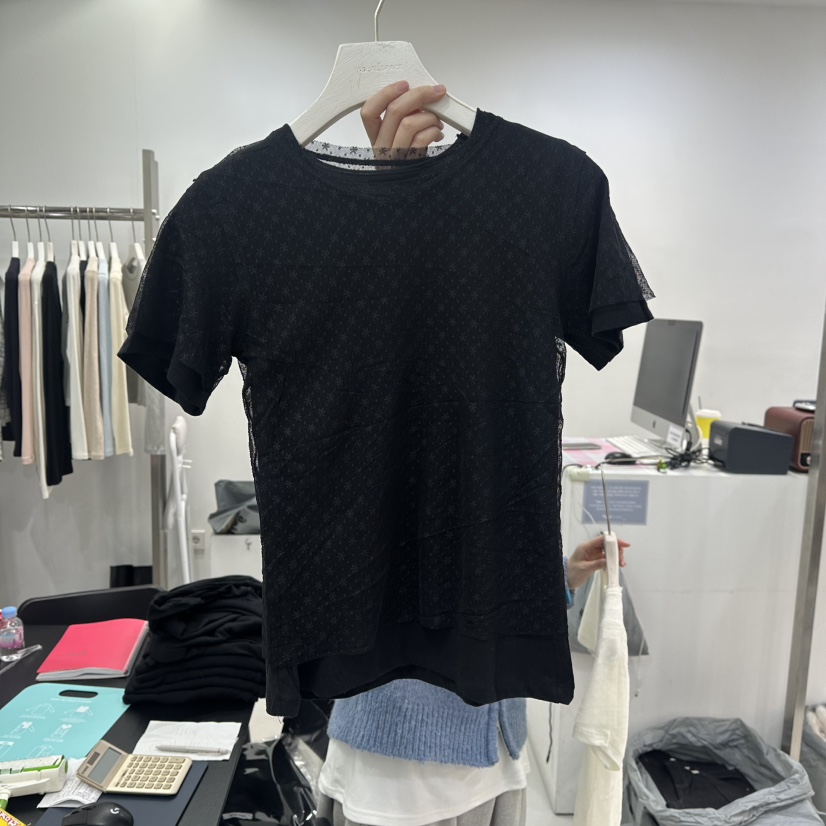 VISUAL SPACE㊣東大門實拍女士新品休閑時尚T恤春款蕾絲雙層VISUAL SPACET恤圖色2