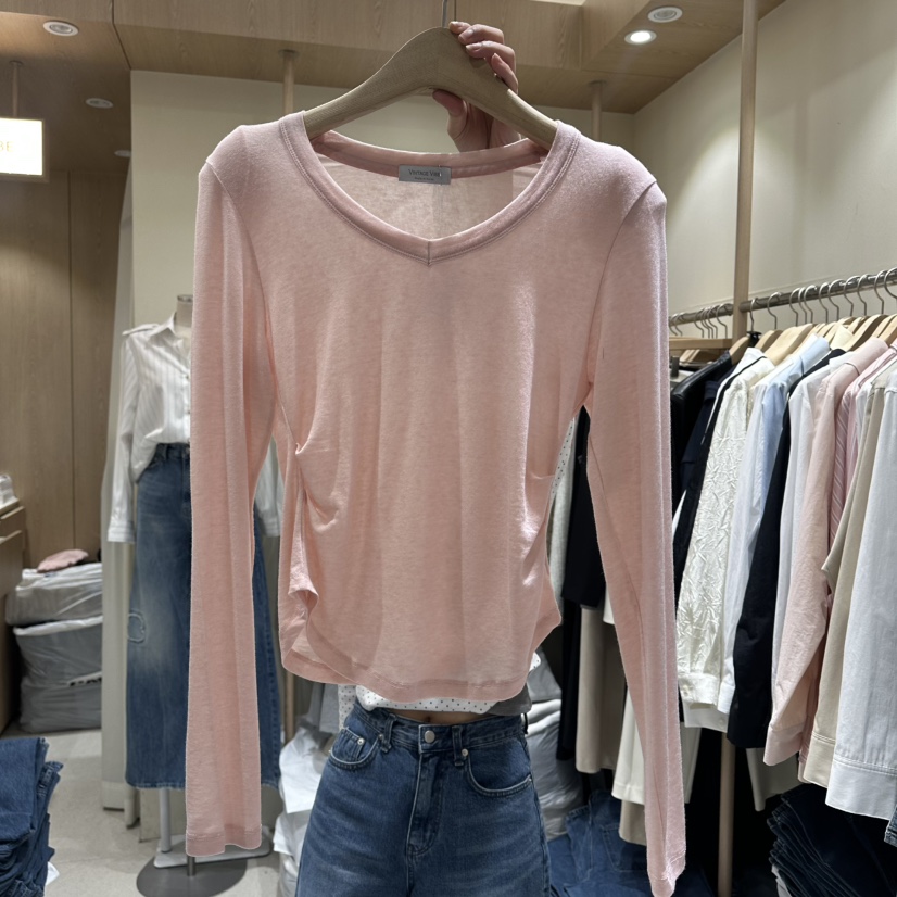 VINTAGE VIBE㊣東大門實拍女士新品熱賣人氣長袖T恤V領春款VINTAGE VIBE長袖T恤圖色1