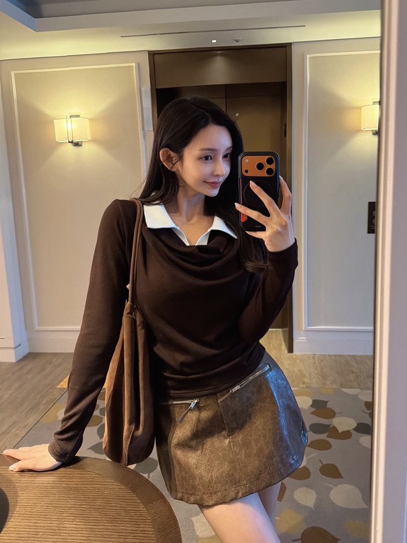 CLOTH㊣東大門實拍女裝新款真品推薦時尚休閑長袖T恤假兩件CLOTH長袖T恤圖色1