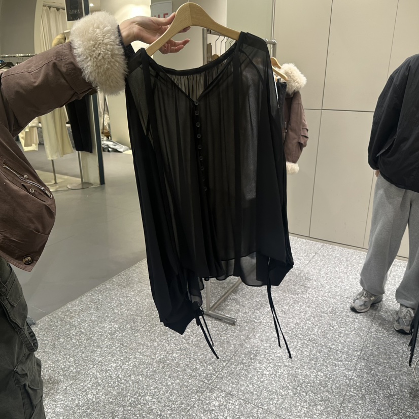 SOF韓國直郵㊣女裝新款時尚26春夏熱賣真品職業襯衫蕾絲衫春款SOF襯衫/蕾絲衫圖色3黑色