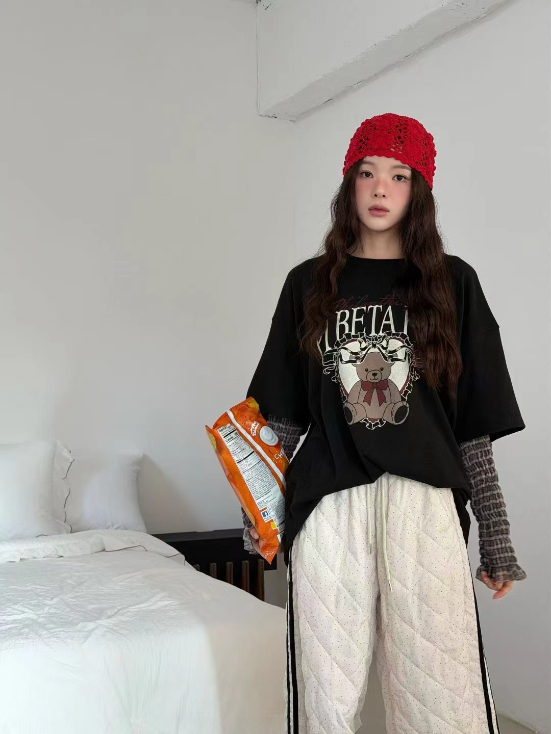 GISELE韓國直郵女裝新款休閑熱賣25秋冬職業長袖T恤假兩件GISELE長袖T恤圖色2