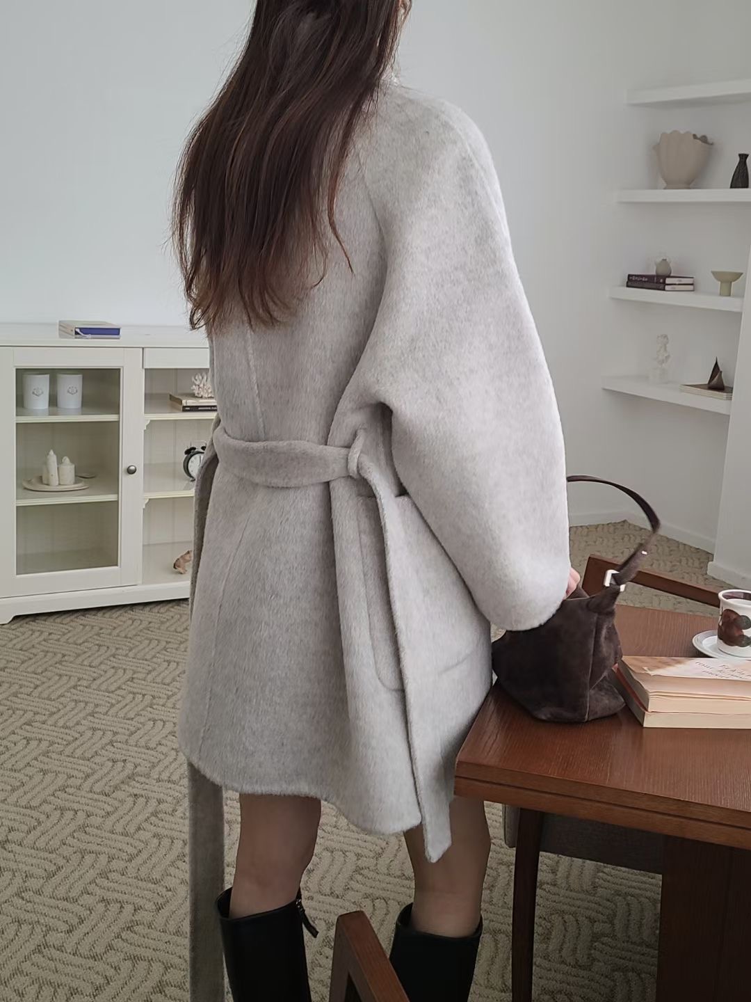 BRING東大門直郵女裝新品時尚推薦休閑人氣中長款大衣含腰帶BRING中長款大衣