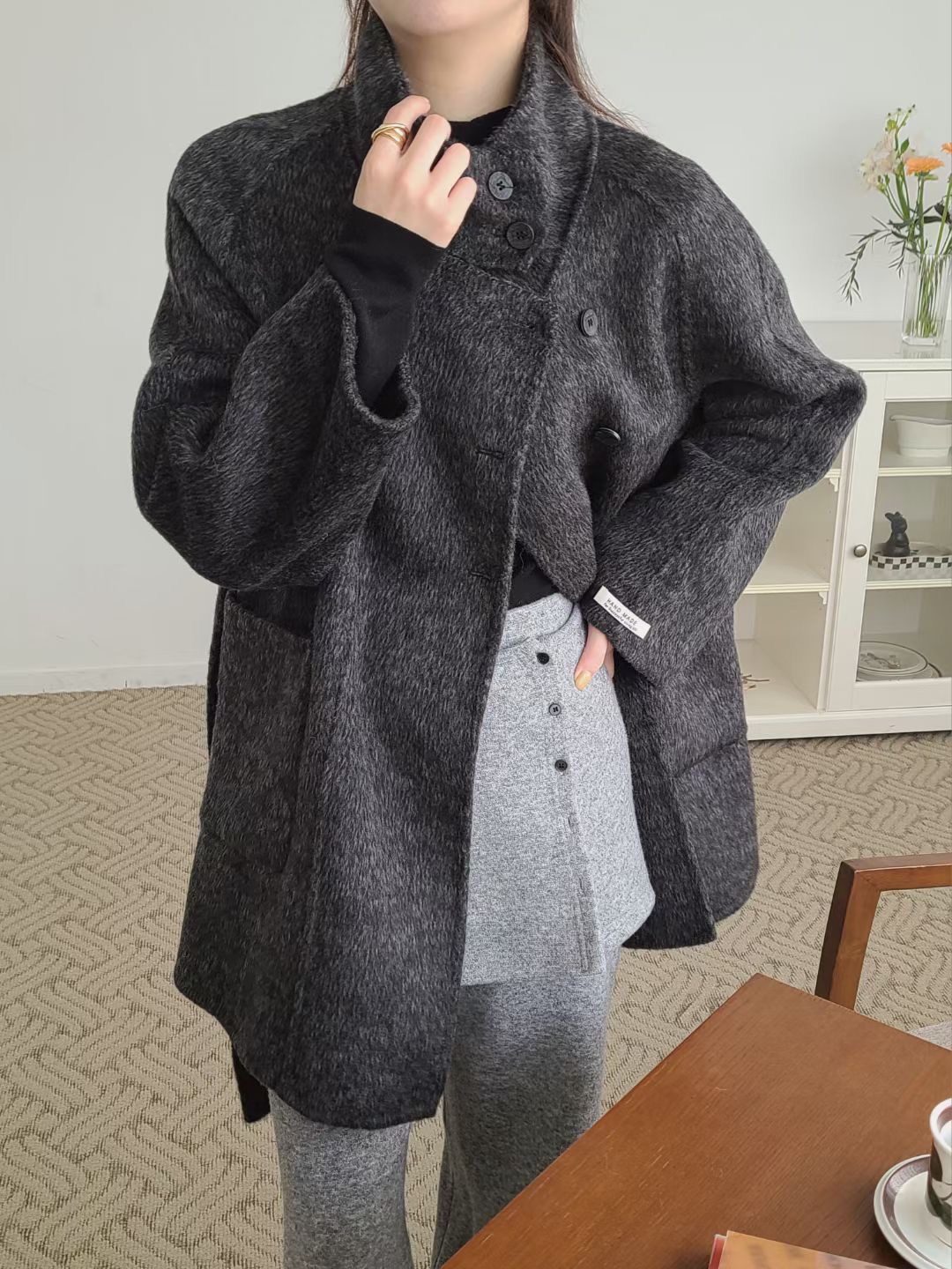 BRING東大門直郵女裝新品時尚推薦休閑人氣中長款大衣含腰帶BRING中長款大衣圖色2