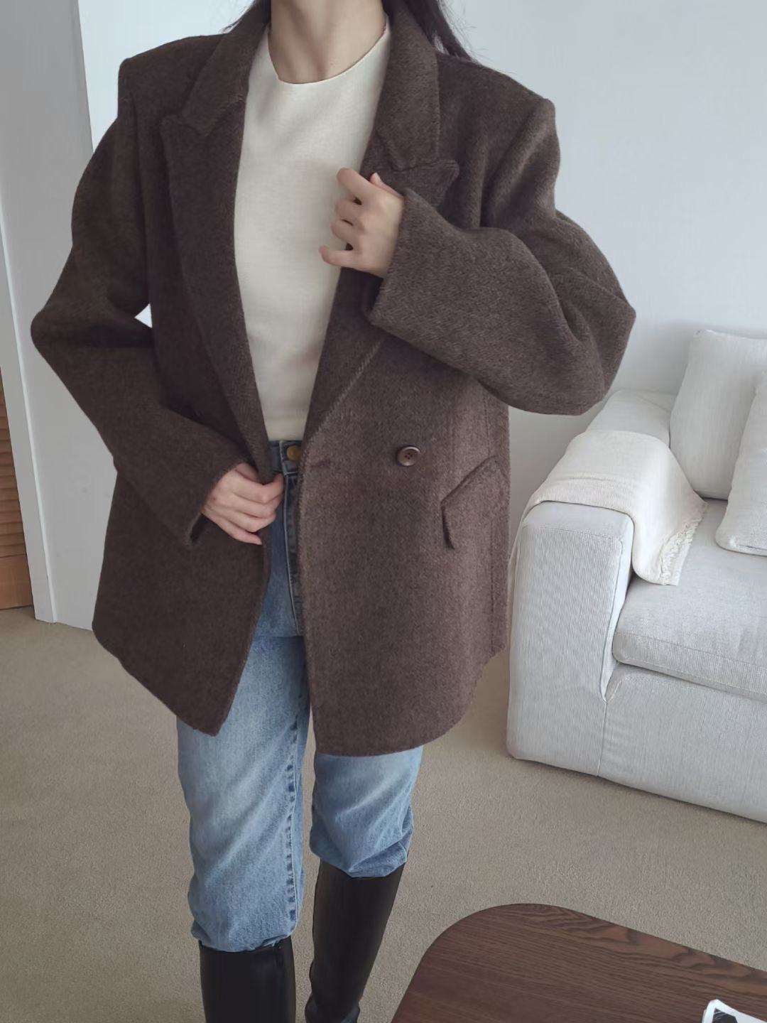 BRING韓國代購女士新品休閑職業推薦25秋冬時尚中長款大衣BRING中長款大衣圖色1