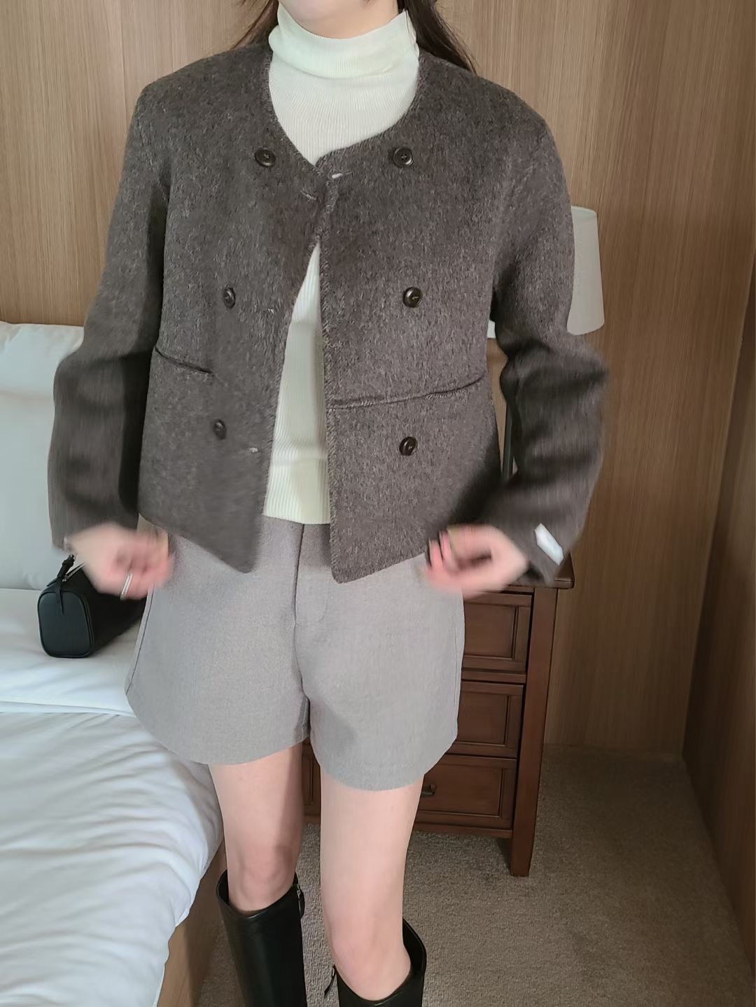 BRING東大門實拍女士新款人氣休閑時尚推薦熱賣職業短款大衣BRING短款大衣圖色2