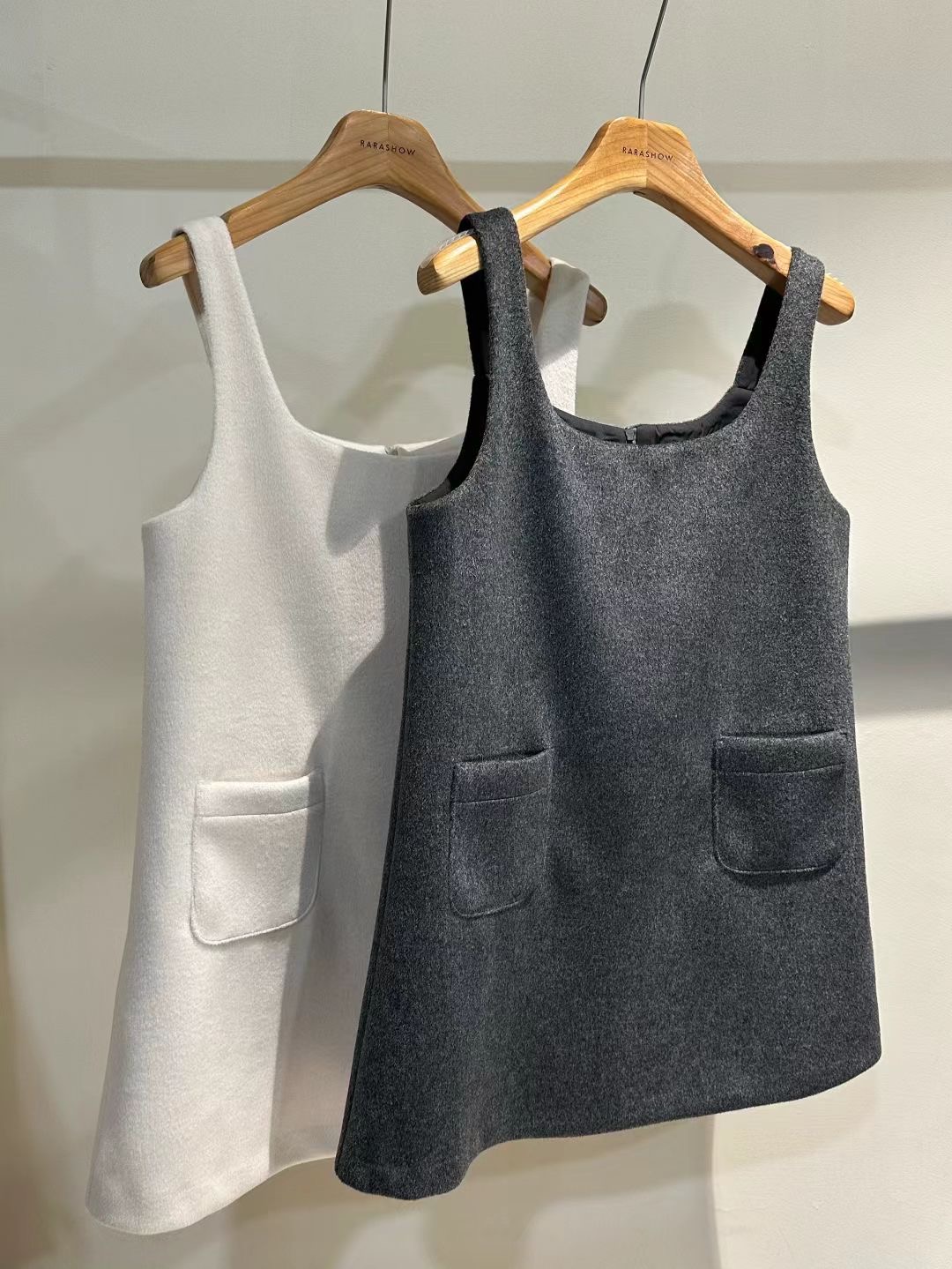 RARASHOW韓國直郵女士新款時尚休閑連衣裙不含內搭羊毛口袋RARASHOW連衣裙