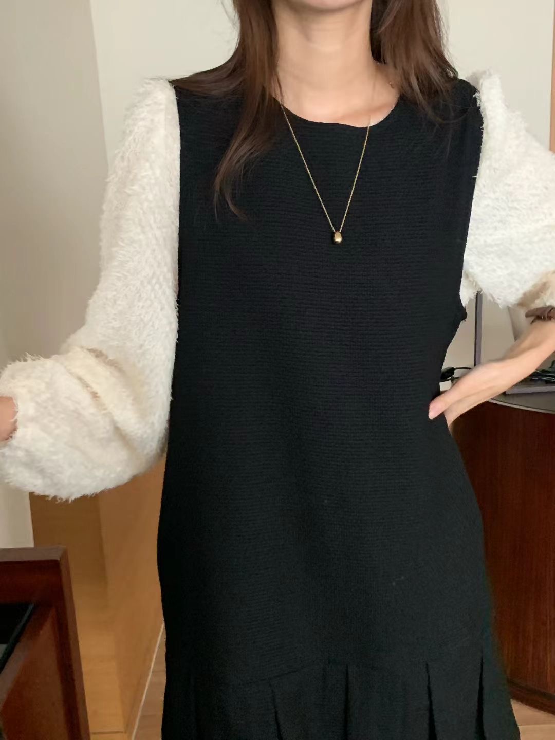 RARASHOW韓國代購女裝新款熱賣連衣裙不含內搭粗花呢褶裥RARASHOW連衣裙