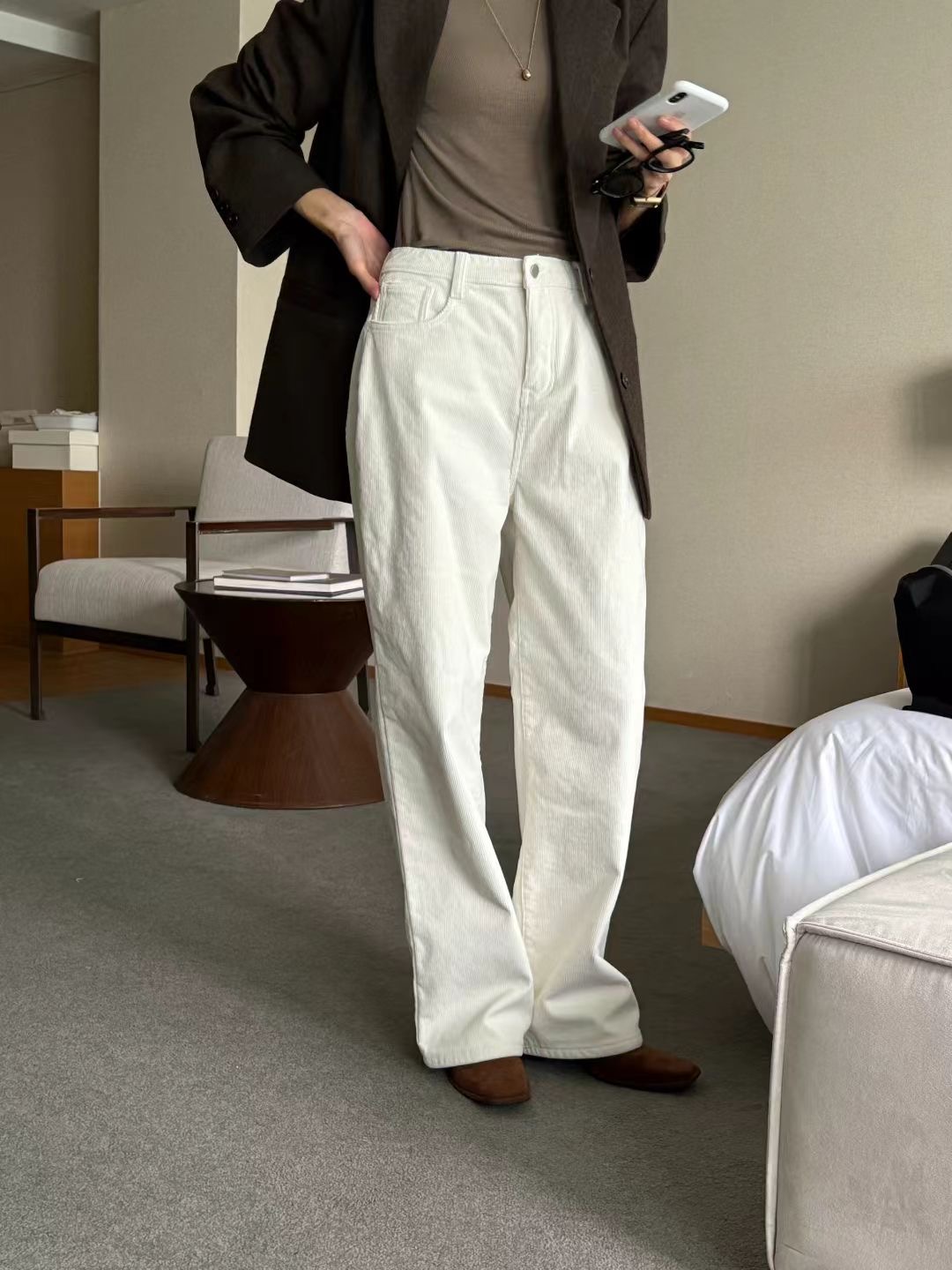 RARASHOW韓國直郵女士新品職業推薦時尚牛仔褲燈芯絨貂皮RARASHOW牛仔褲