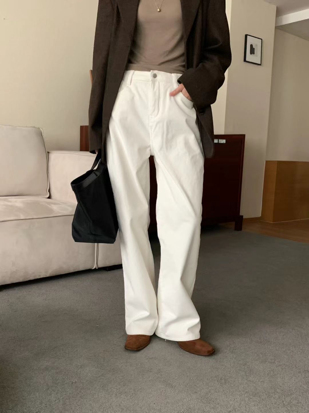 RARASHOW韓國直郵女士新品職業推薦時尚牛仔褲燈芯絨貂皮RARASHOW牛仔褲圖色1