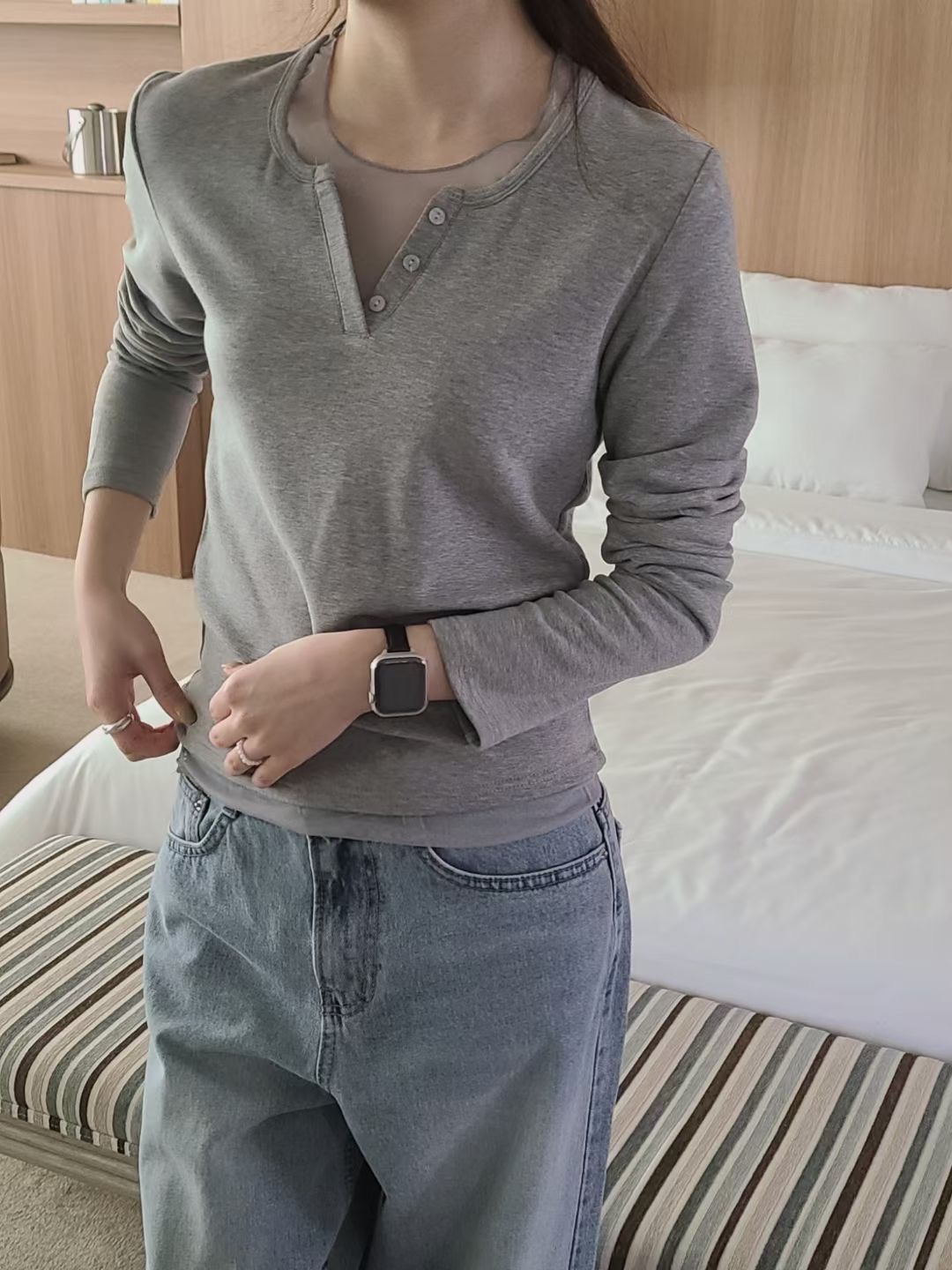 BRING東大門代購女裝新品推薦熱賣25秋冬職業休閑長袖T恤BRING長袖T恤圖色2