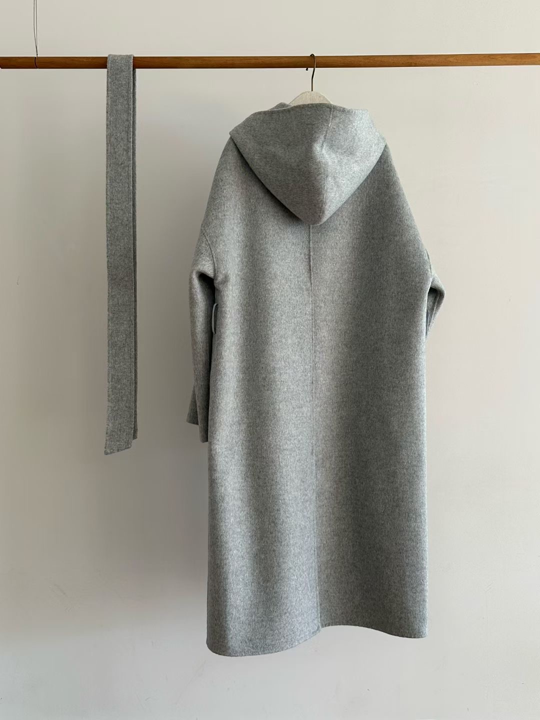 RARASHOW韓國直郵女士新款推薦中長款大衣含腰帶手工連帽RARASHOW中長款大衣