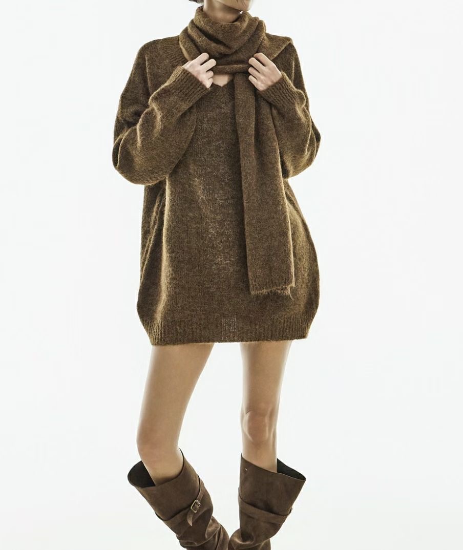 S.W SHOP-에스 더블유샵-T㊣東大門代購女裝新款休閑針織衫含圍巾S.W SHOP針織衫圖色1