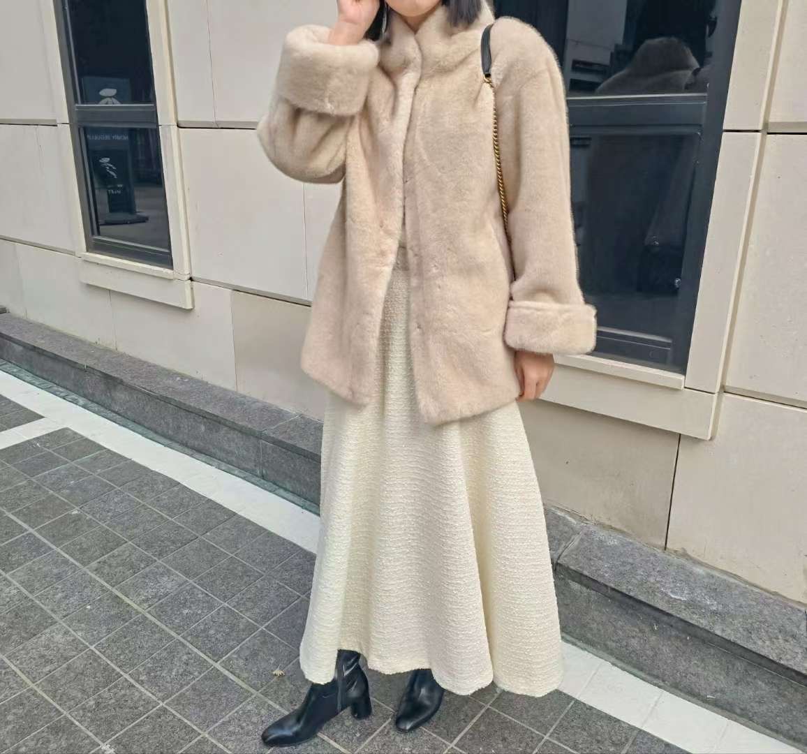 S.W SHOP-에스 더블유샵-T東大門直郵㊣女裝新款26春夏中長款大衣皮草高領S.W SHOP中長款大衣