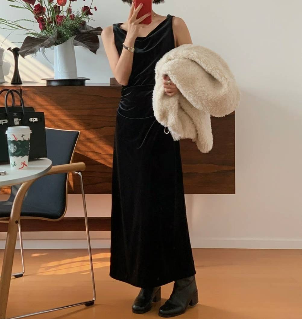 S.W SHOP-에스 더블유샵-T㊣東大門代購女裝新品時尚連衣裙天鵝絨S.W SHOP連衣裙