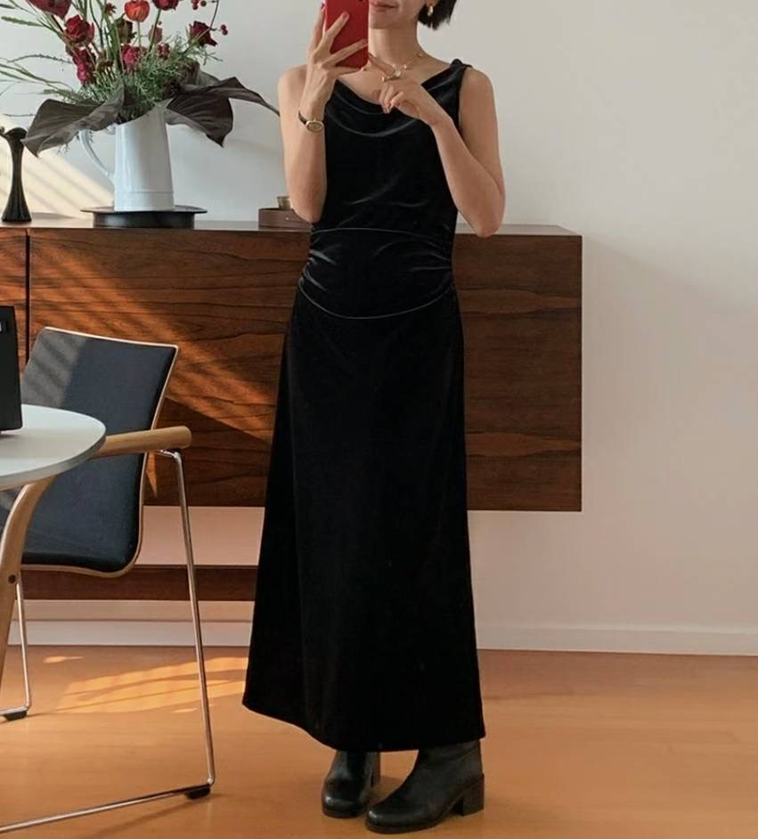 S.W SHOP-에스 더블유샵-T㊣東大門代購女裝新品時尚連衣裙天鵝絨S.W SHOP連衣裙圖色2