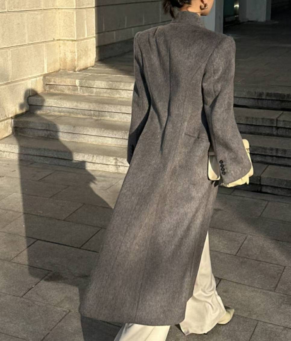 S.W SHOP-에스 더블유샵-T㊣東大門實拍女士新品時尚中長款大衣羊毛高領S.W SHOP中長款大衣