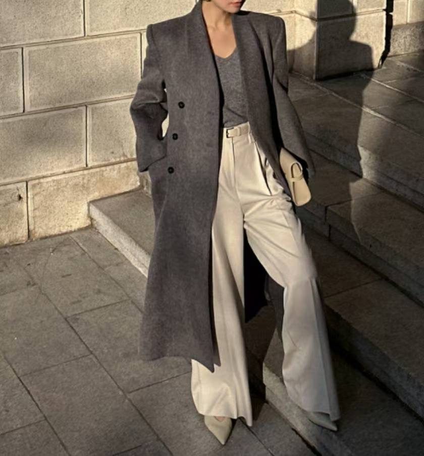 S.W SHOP-에스 더블유샵-T㊣東大門實拍女士新品時尚中長款大衣羊毛高領S.W SHOP中長款大衣