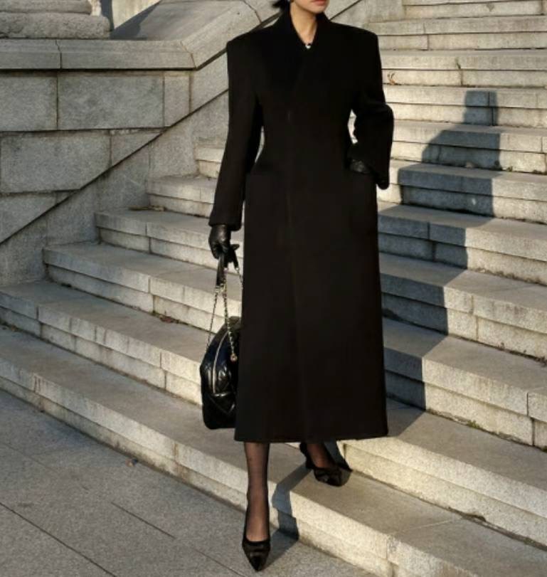 S.W SHOP-에스 더블유샵-T㊣東大門實拍女士新品時尚中長款大衣羊毛高領S.W SHOP中長款大衣