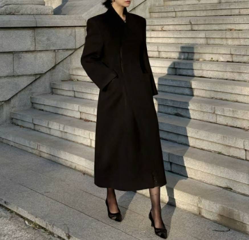 S.W SHOP-에스 더블유샵-T㊣東大門實拍女士新品時尚中長款大衣羊毛高領S.W SHOP中長款大衣圖色1