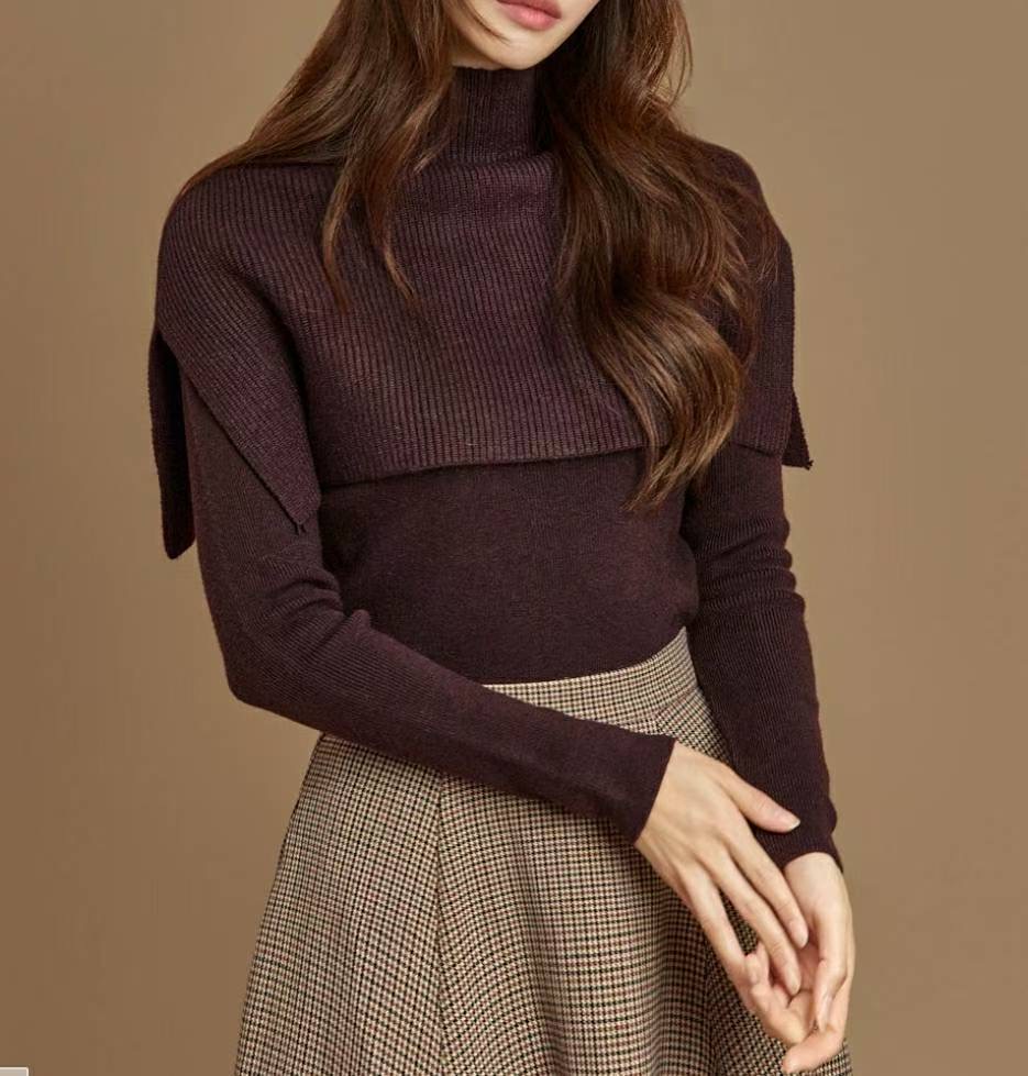 S.W SHOP-에스 더블유샵-T韓國代購㊣女士新品熱賣針織衫兩件套披肩S.W SHOP針織衫圖色1