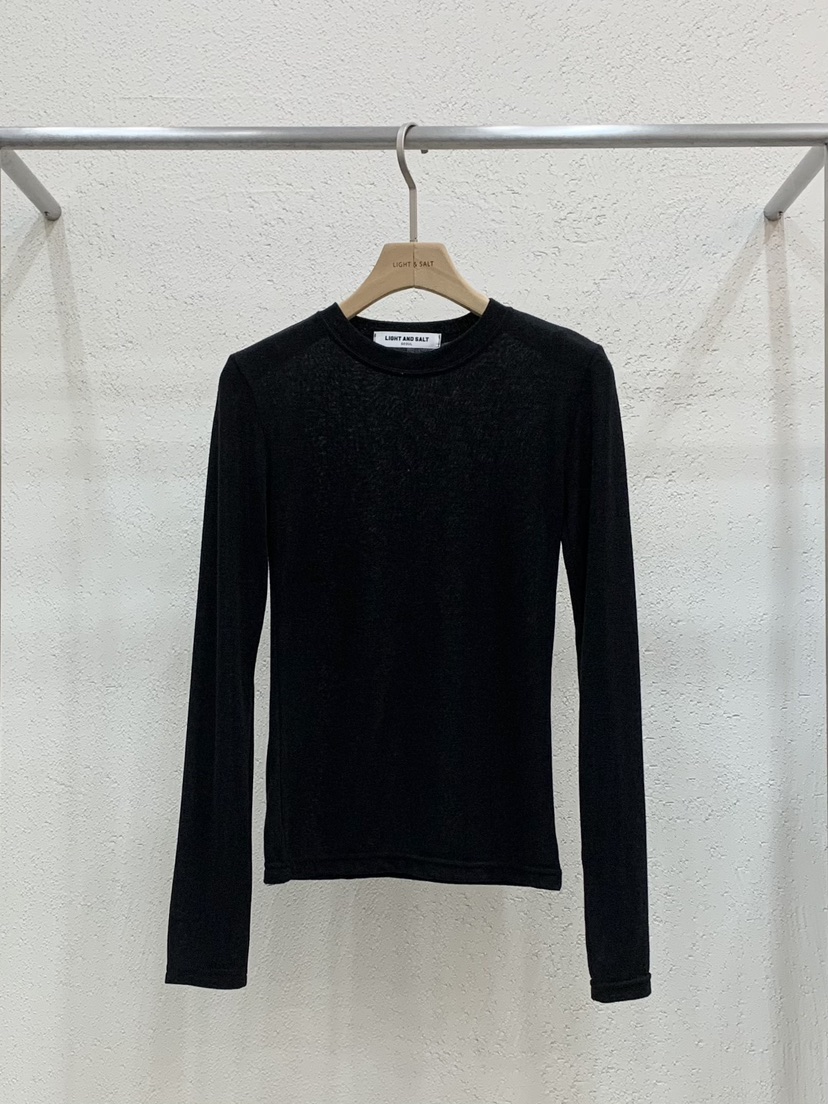LIGHT AND SALT韓國代購㊣女士新款真品26春夏長袖T恤天絲春款LIGHT AND SALT長袖T恤圖色12黑色
